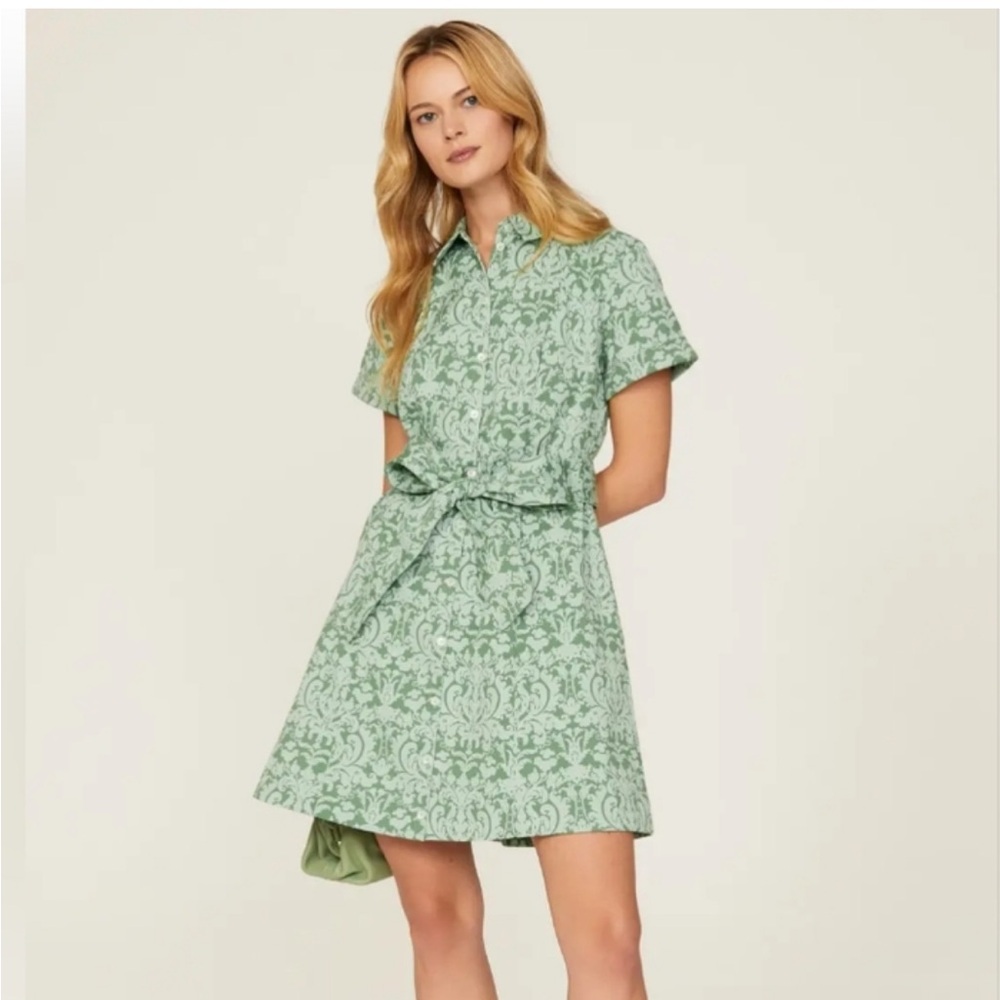 Hill House Home Green Patterned Women's Dress, XS. Great condition. With tie.